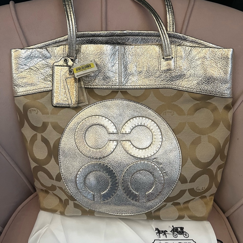 COACH JULIA OPT ART PERRY TOTE BAG GOLD #15013